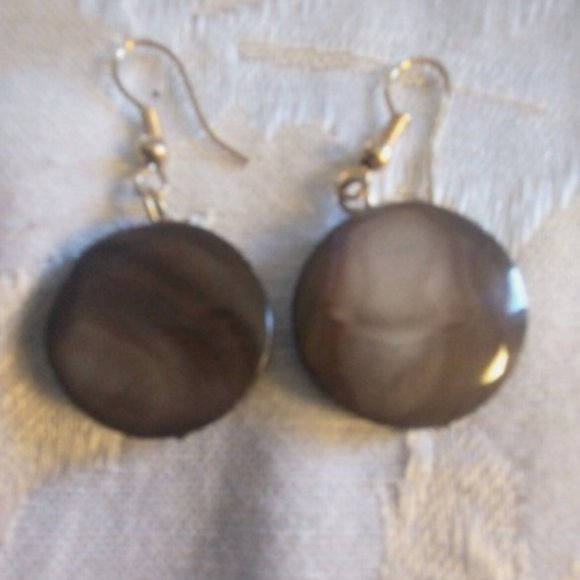 Brown 16" Round Glass Bead Chain w/ 4" Attached Glass Bead Drop & Earring Set - Picture 2 of 6